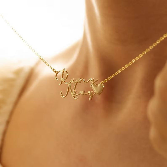 Charming Custom Double Name Necklace gold plated with Heart